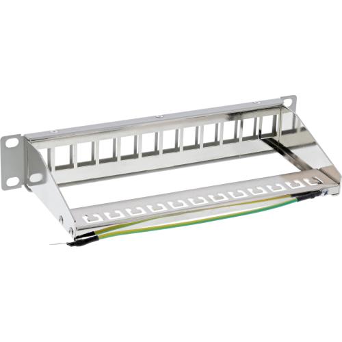 Preview: Patchpanel Leerblech – 12-fach, 10" (25,4 cm), 1HE, lichtgrau (RAL 7035), für Keystone Snap-In Module