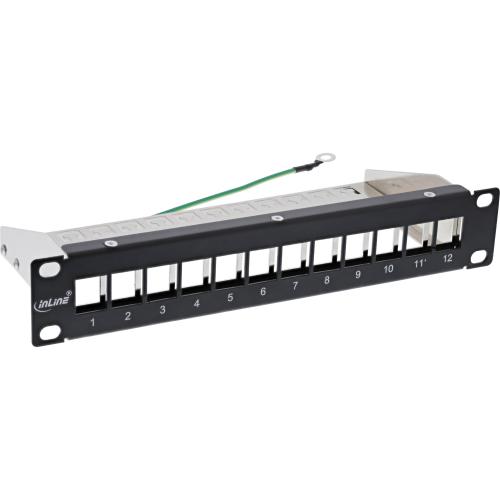Patchpanel Leerblech – 12-fach, 10" (25,4 cm), 1HE, schwarz (RAL 9005), für Keystone Snap-In Module