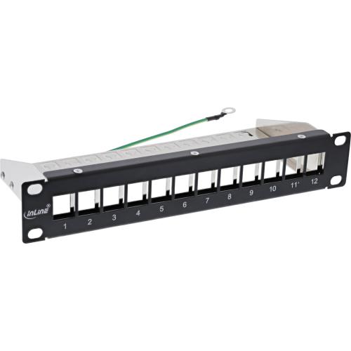 InLine® 10" Patchpanel Leerblech 12-fach für Keystone Module 1HE RAL 9005 schwarz