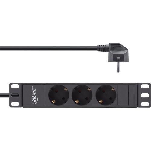 Preview: InLine® 10" Steckdosenleiste 3-fach Schutzkontakt ohne Schalter 2m schwarz