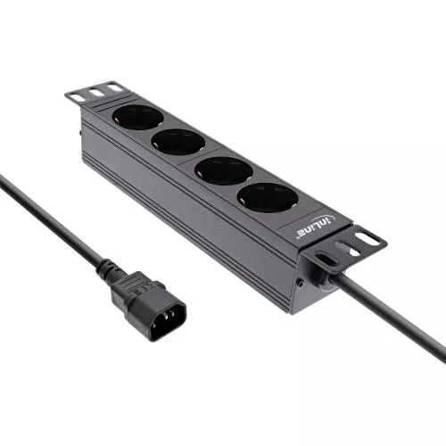 InLine® 10" Steckdosenleiste 4-fach Schutzkontakt C14 Anschluss ohne Schalter 2m schwarz