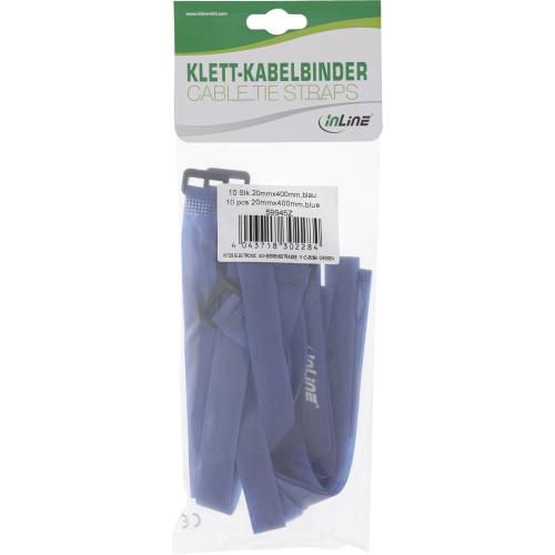 Preview: Klett-Kabelbinder 400 x 20 mm – Blau, wiederverwendbar, 10 Stück