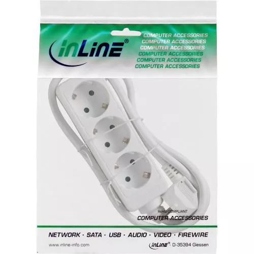 InLine® Steckdosenleiste 3-fach Schutzkontakt 1,5m weiß