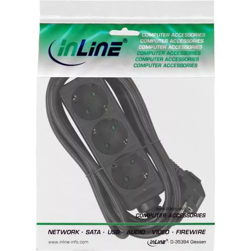 InLine® Steckdosenleiste 3-fach Schutzkontakt 1,5m schwarz