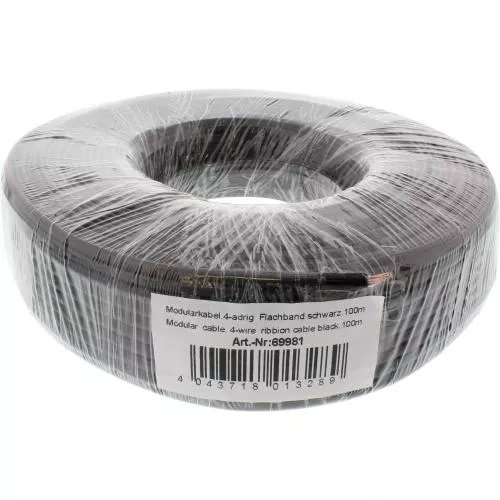 InLine® Modularkabel 4adrig Flachband schwarz 100m Ring
