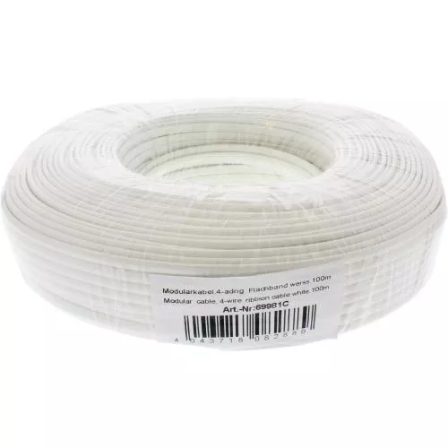 InLine® Modularkabel 4adrig Flachband weiß 100m Ring