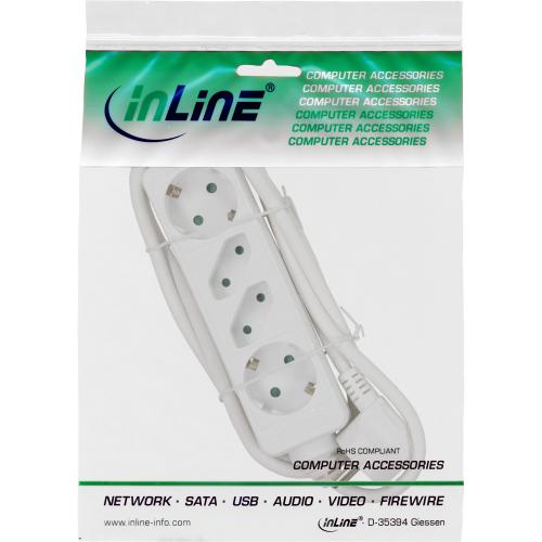 InLine® Steckdosenleiste 4-fach 2x Schutzkontakt + 2x Euro 1,5m, weiß