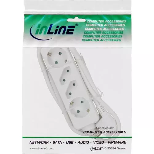 InLine® Steckdosenleiste 4-fach 2x Schutzkontakt + 2x Euro 1,5m, weiß