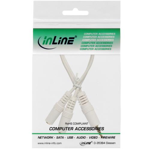 Preview: InLine® Klinken Y-Kabel 3,5mm Klinke Stecker an 2x 3,5mm Klinke Buchse Stereo weiß/vergoldet