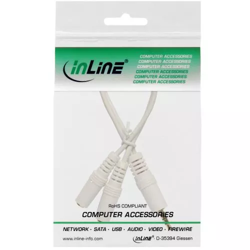 InLine® Klinken Y-Kabel 3,5mm Klinke Stecker an 2x 3,5mm Klinke Buchse Stereo weiß/vergoldet