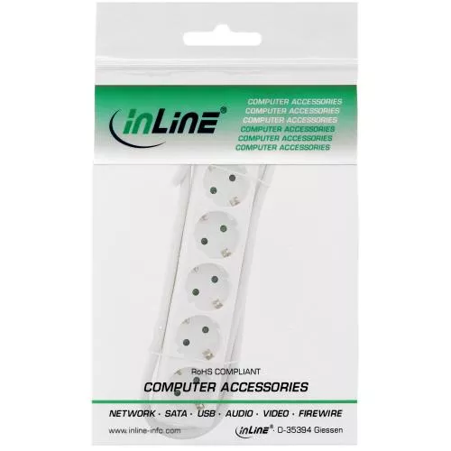 InLine® Steckdosenleiste 5-fach Schutzkontakt 1,5m weiß