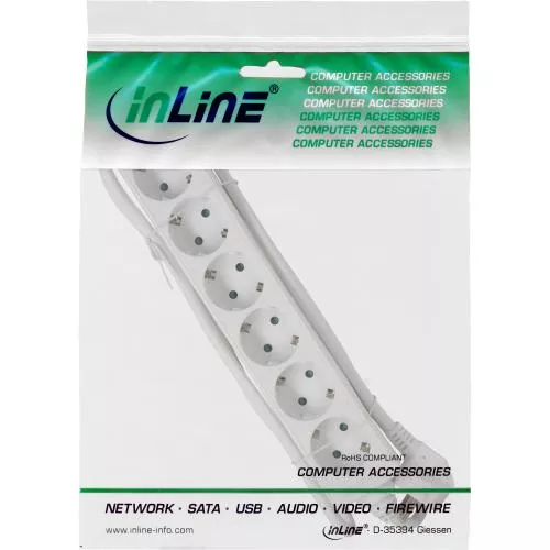 InLine® Steckdosenleiste 6-fach Schutzkontakt 1,5m weiß