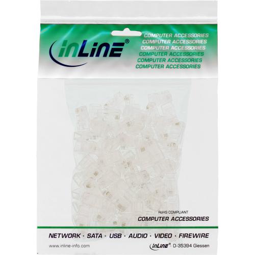 Preview: 100er Pack InLine® Modularstecker 8P4C RJ45 zum Crimpen auf Flachkabel (ISDN)