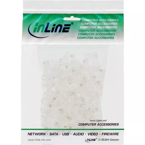 100er Pack InLine® Modularstecker 8P4C RJ45 zum Crimpen auf Flachkabel (ISDN)
