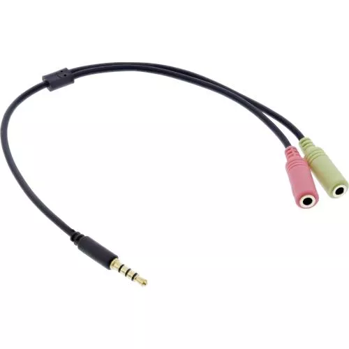 InLine® Audio Headset Adapterkabel 3,5mm Klinke Stecker 4pol. an 2x 3,5mm Klinke Buchse 0,25m
