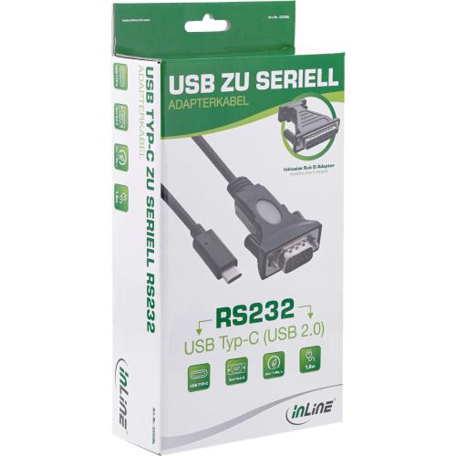 Preview: InLine® USB Typ C zu Seriell Adapterkabel Stecker C an 9pol Sub D Stecker mit 9-25pol Adapter 1,8m