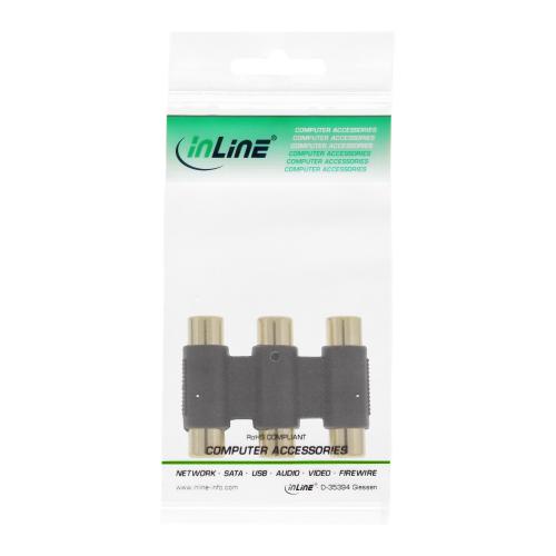 Preview: InLine® Audio/Video Adapter 3x Cinch Buchse auf 3x Cinch Buchse vergoldet