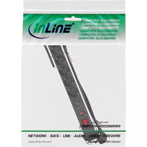 InLine® Steckdosenleiste Alu 6fach Überspannungsschutz mit Schalter 1,5m Zuleitung