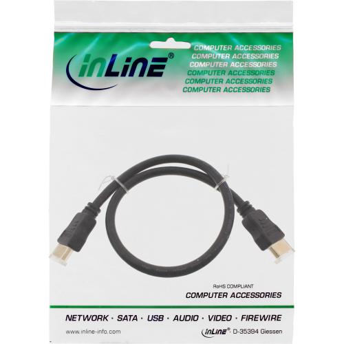 Preview: InLine® HDMI Kabel HDMI-High Speed mit Ethernet Premium, Stecker / Stecker schwarz / gold 2,5m