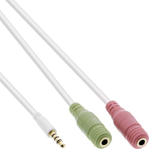 InLine® Audio Headset Adapterkabel 3,5mm Klinke Stecker 4pol. an 2x 3,5mm Klinke Buchse weiß 1m