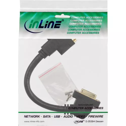 InLine® DVI-I Adapterkabel, 24+5 DVI Buchse auf Buchse, zum Einbau, vergoldete Kontakte, 0,2m