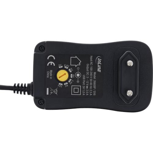 Preview: InLine® Universal Steckernetzteil 30W mit USB 110-240V auf 3-12V max. 2500mA
