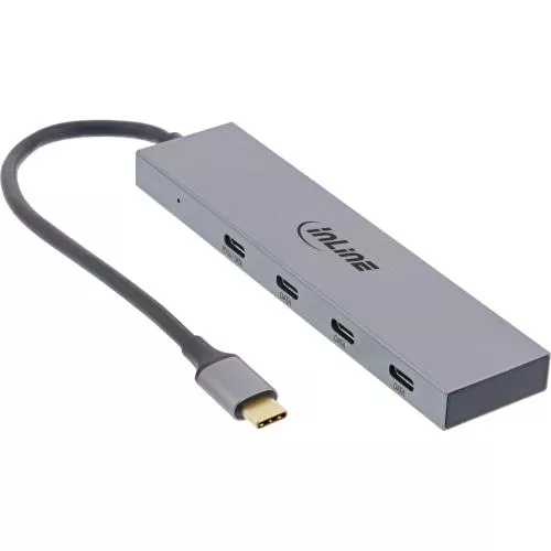 InLine USB 3.2 Gen.2 Hub USB Typ-C zu 4 Port Typ-C (1 Port power through bis 100W) OTG Aluminiumgehäuse grau ohne Netzteil