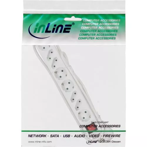 InLine® Steckdosenleiste 8-fach 4x Schutzkontakt + 4x Euro mit Schalter 1,5m weiß