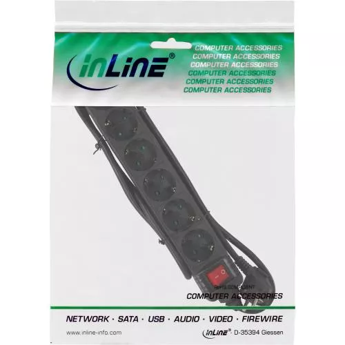 InLine® Steckdosenleiste 6-fach Schutzkontakt mit Schalter 1,5m schwarz
