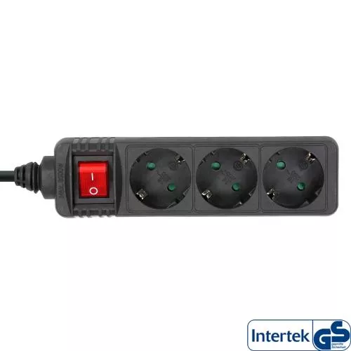 InLine Steckdosenleiste 3-fach Schutzkontakt mit Schalter 3m schwarz