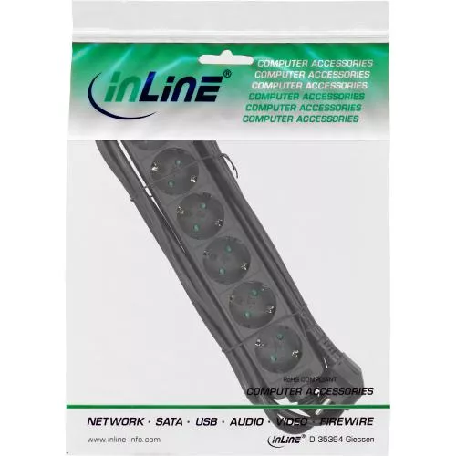 InLine® Steckdosenleiste 6-fach Schutzkontakt 3m schwarz