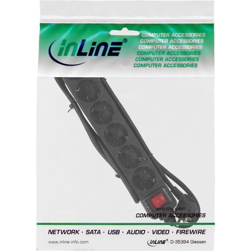 InLine® Steckdosenleiste 6-fach Schutzkontakt mit Schalter 5m schwarz