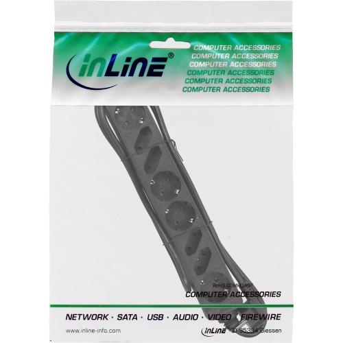 InLine® Steckdosenleiste 8-fach 4x Schutzkontakt + 4x Euro 3m schwarz