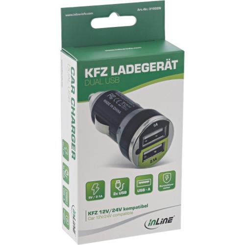 Preview: InLine® USB KFZ Ladegerät Stromadapter 12/24VDC zu 5V DC/2.1A Mini