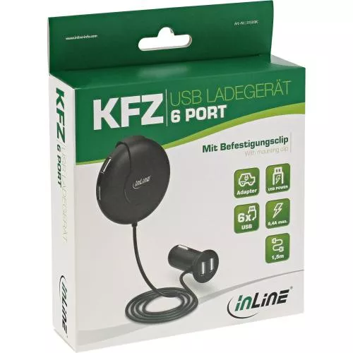 InLine® USB KFZ Ladegerät Stromadapter 12/24V zu 5V DC/9,4A mit 1,5m Kabel