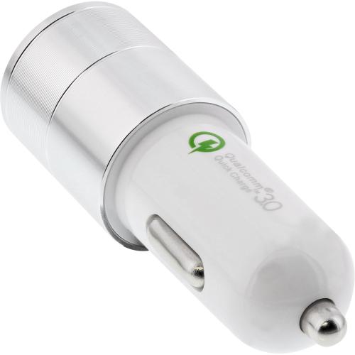 Preview: InLine® USB KFZ Ladegerät Stromadapter Quick Charge 3.0 12/24VDC zu 5V DC/3A USB-A + USB Typ-C weiß