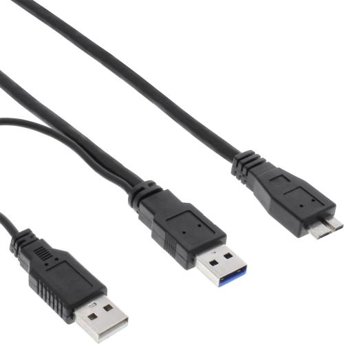 InLine® USB 3.2 Gen.1 Y-Kabel, 2x A an Micro B, schwarz