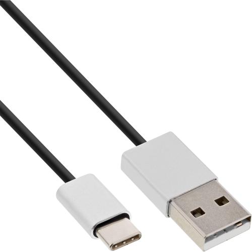InLine® USB 2.0 Kabel, USB-C Stecker an A Stecker, schwarz/Alu, flexibel