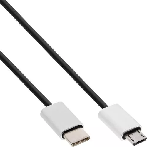 InLine® USB 2.0 Kabel Typ C Stecker an Micro-B Stecker schwarz/Alu flexibel