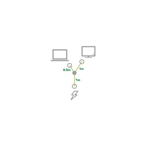 Preview: InLine® Netzkabel Y Kabel Schutzkontaktstecker zu Kaltgeräte & Notebookstecker 2m