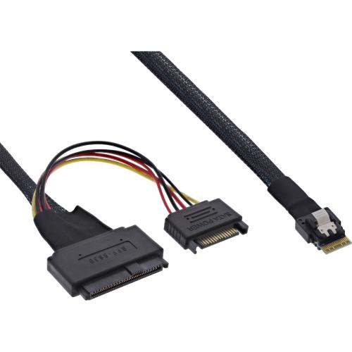 Preview: Slim SAS Kabel – SFF-8654 zu U.2 SFF-8639 + SATA Strom, 24 Gb/s