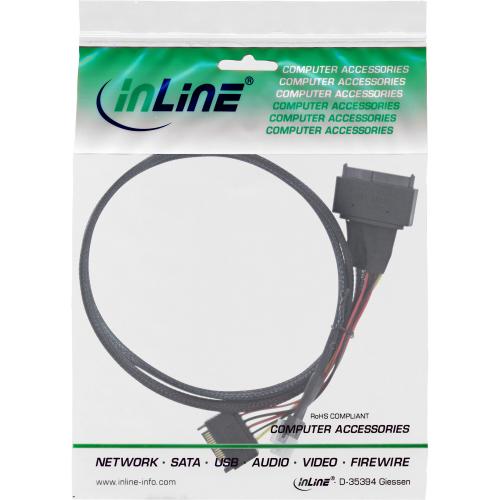 InLine® Slim SAS Kabel SFF-8654 zu U.2 SFF-8639 + SATA Strom 24Gb/s