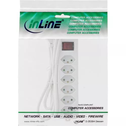 InLine® Steckdosenleiste SCHWEIZ 6-fach mit Schalter 1,5m weiß