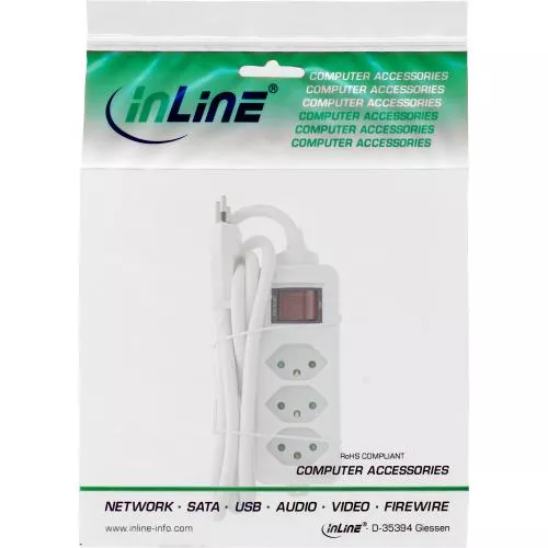 InLine® Steckdosenleiste SCHWEIZ 3-fach mit Schalter 1,5m weiß