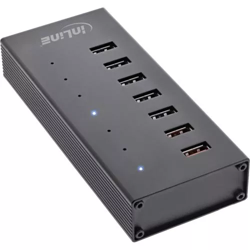 InLine® USB 3.2 Gen.1 Hub 7 Port Aluminiumgehäuse schwarz mit 2,5A Netzteil