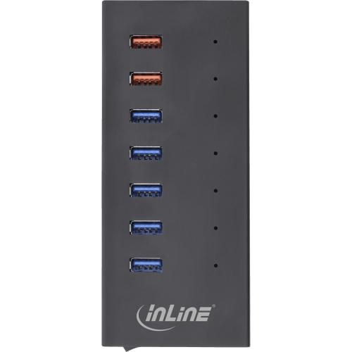 Preview: InLine® USB 3.2 Gen.1 Hub 7 Port Aluminiumgehäuse schwarz mit 2,5A Netzteil