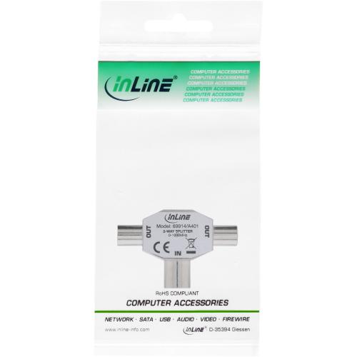 InLine® Antenne T-Verteiler für TV 1x Koax Buchse an 2x Koax Stecker