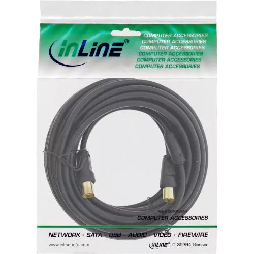 InLine® Antennenkabel 2x geschirmt mit Filter 85dB schwarz 3m