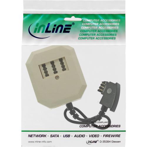 InLine® TAE Adapter TAE-F Stecker an TAE NFF + RJ11 (6P4C) Buchse 0,2m