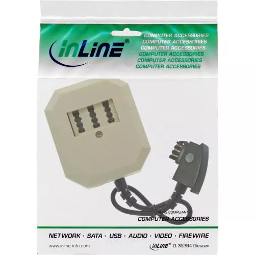 InLine® TAE Adapter TAE-F Stecker an TAE NFF + RJ11 (6P4C) Buchse 0,2m